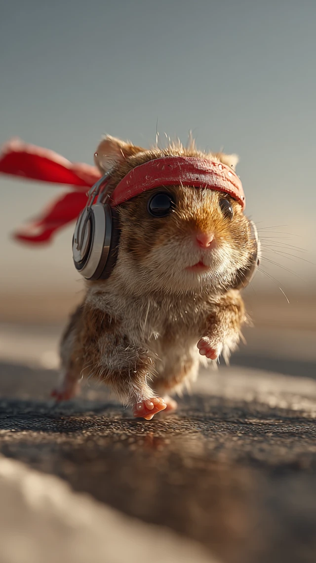 Hamster Jogging with Music Player Photorealistic