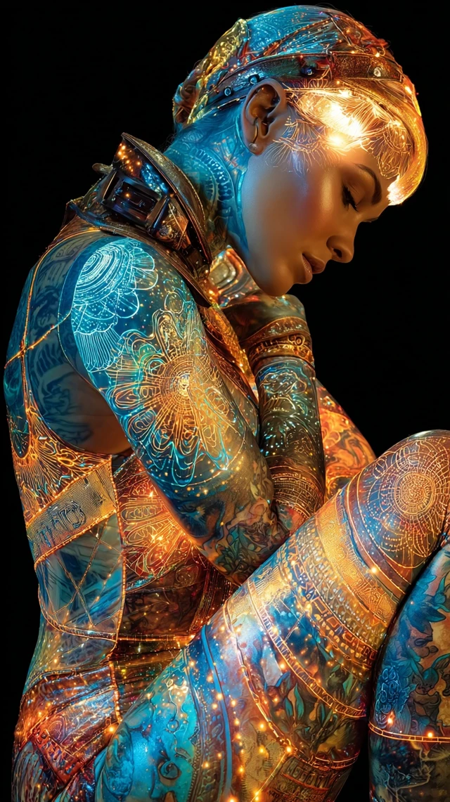 Illuminated Woman Surrealism with Tattoos Art