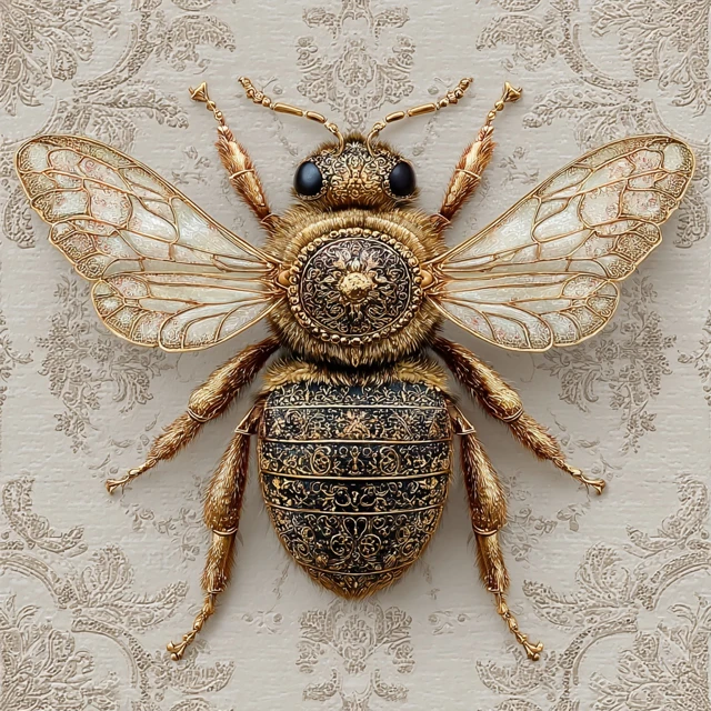Golden Bee Illustration Vintage Naturalist Art
