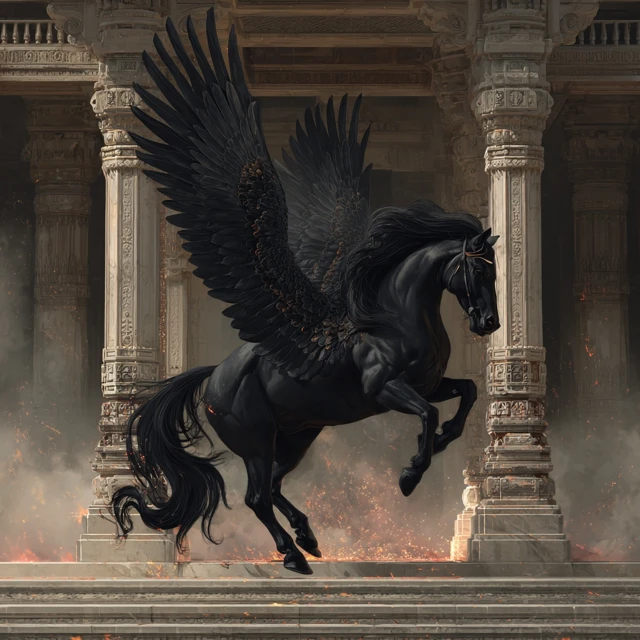 Black Pegasus on Hindu Temple Steps