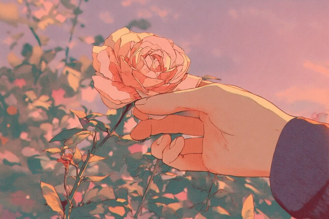 Anime Hand Touching Rose Dreamy Aesthetic