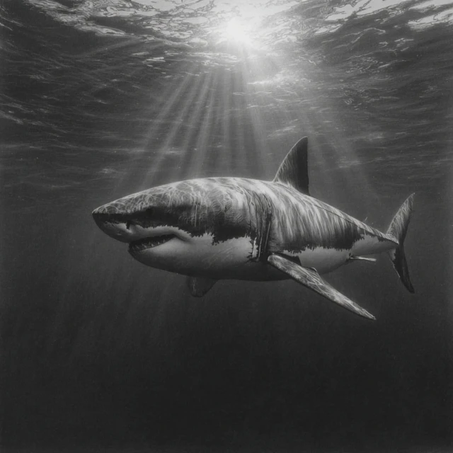 Great White Shark Underwater Hyperrealistic Drawing