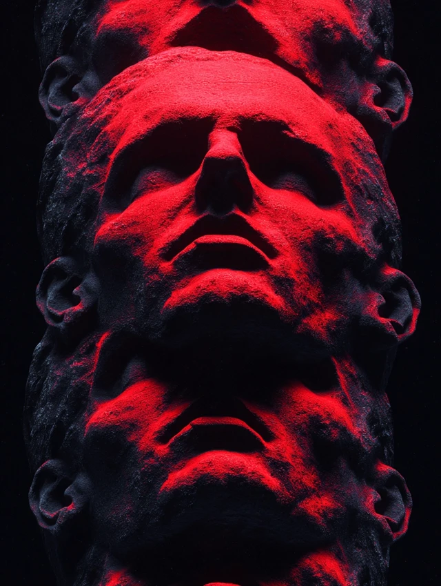 Red Faces Pillar Dark Cinematic Grunge