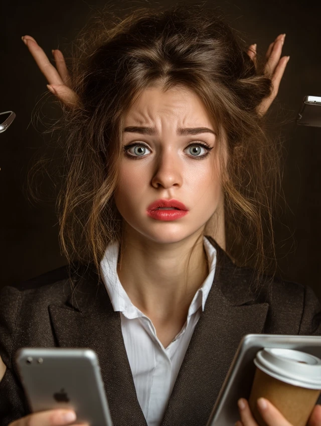 Overwhelmed Businesswoman Office Stress