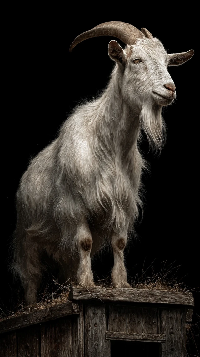 White Goat Portrait on Dark Background