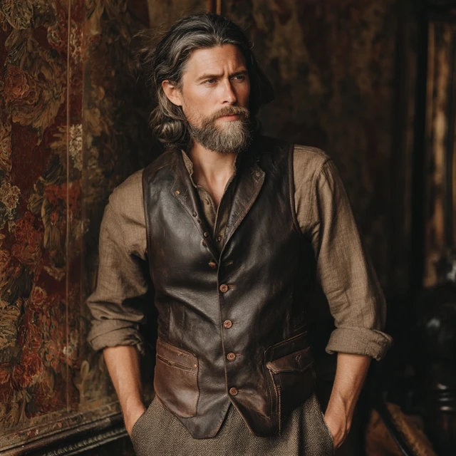 Hemp Shirt Leather Vest Vintage Fashion Style
