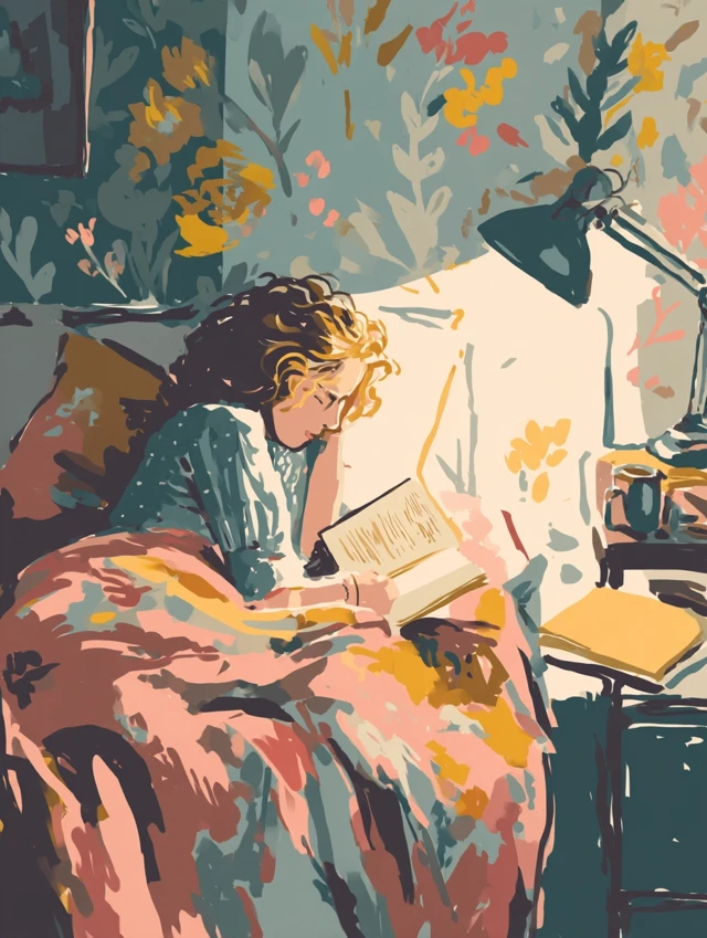Cozy Reading Illustration Gouache Style