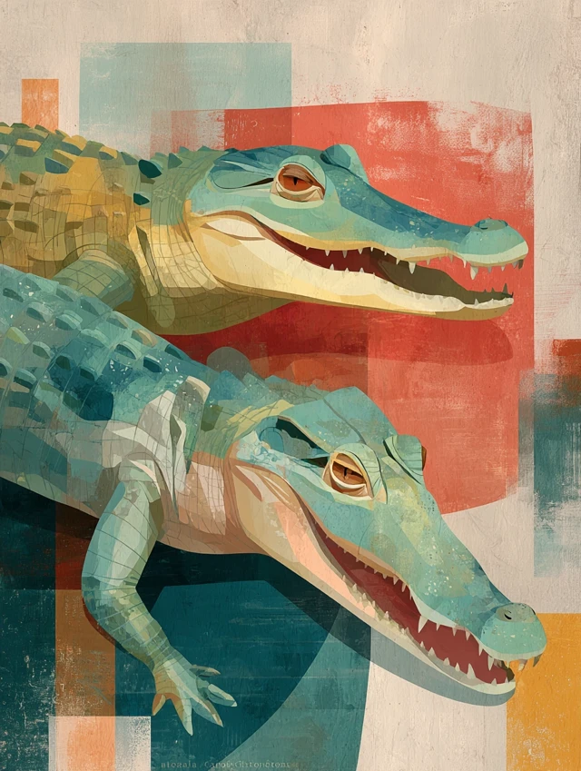 Vintage Crocodile Illustration Muted Colors
