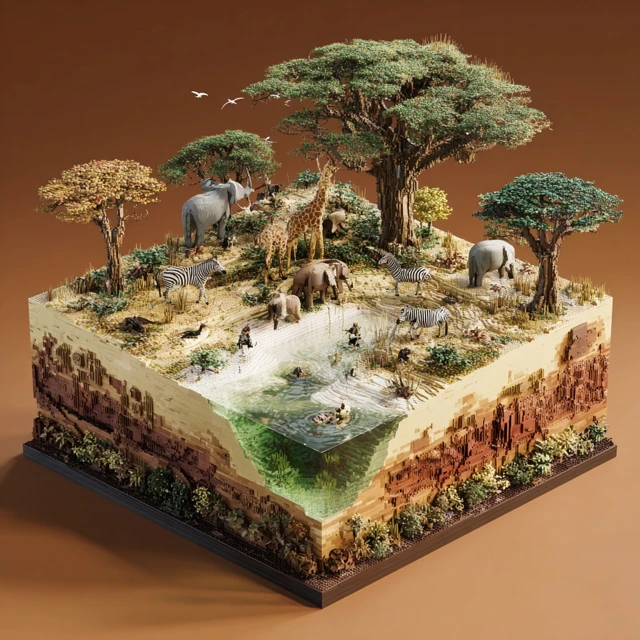 LEGO African Savanna Diorama Wildlife Scene