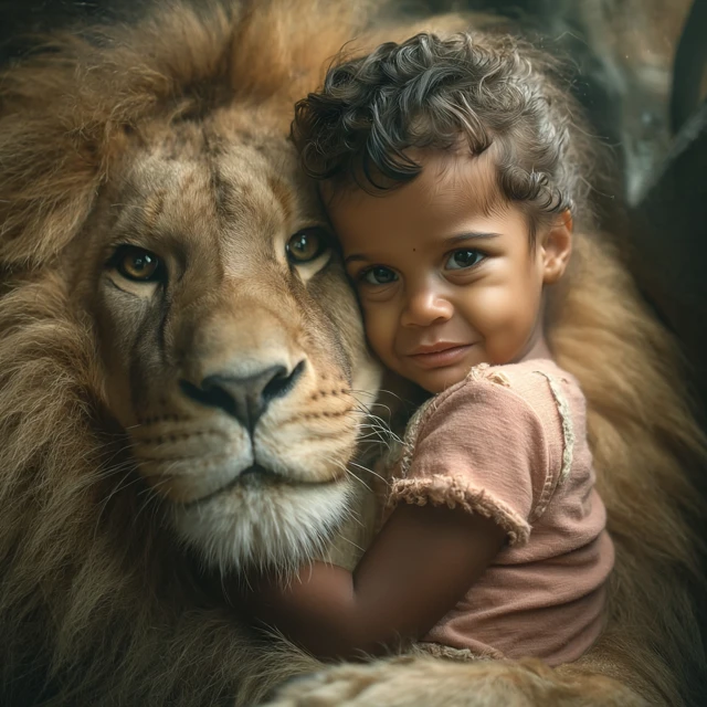 Toddler Hugs Lion Zoo Photography Cinematic