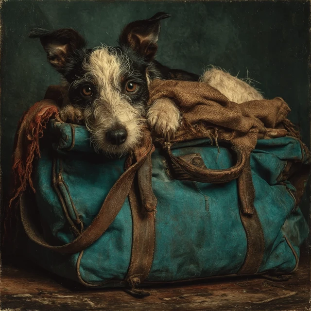 Dog on a Bag Portrait Style Illustration