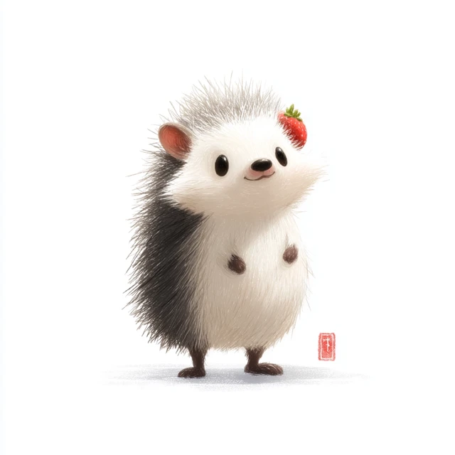 Cute Hedgehog Chichi with Strawberry Illustration