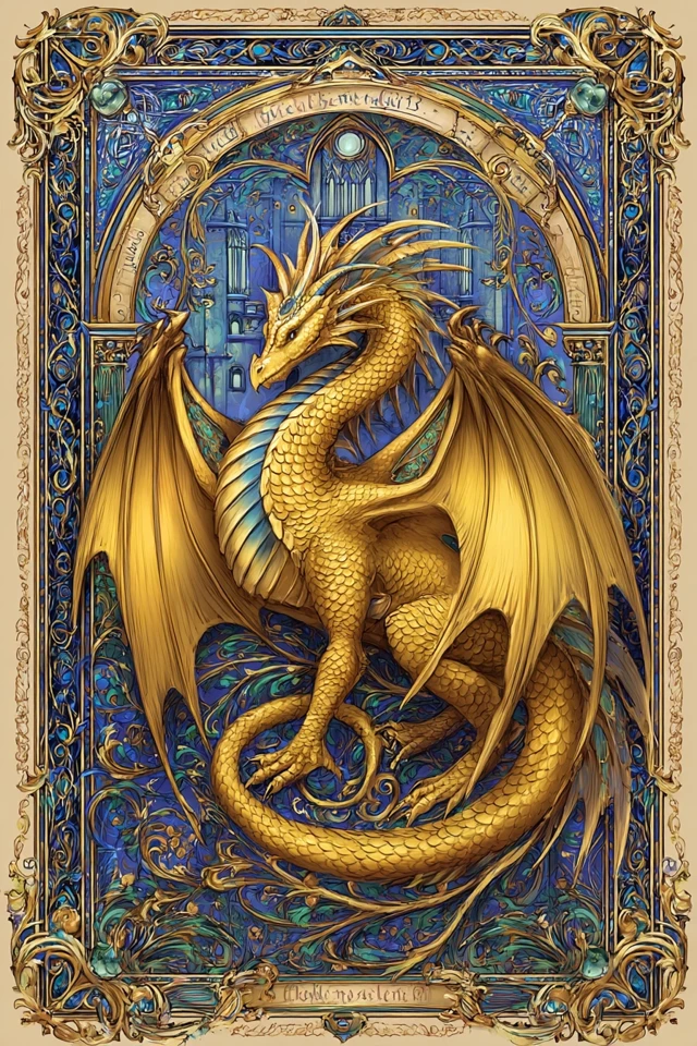 Golden Dragon Medieval Castle Illuminated Manuscript