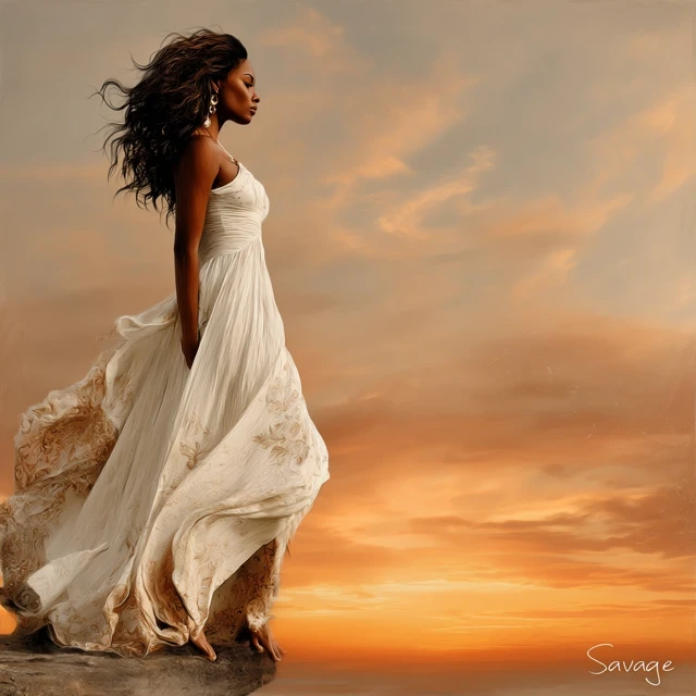 Black Woman at Sunset Ethereal Art