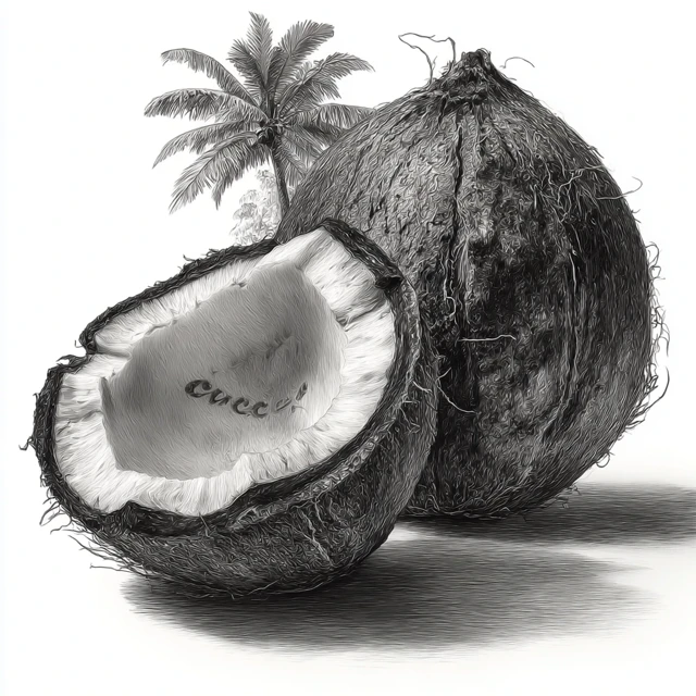 Realistic Coconut Sketch with Pure White Background