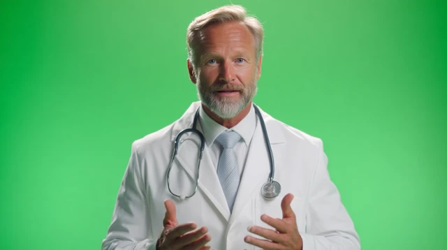 American Doctor Talking in Front of a Green Screen