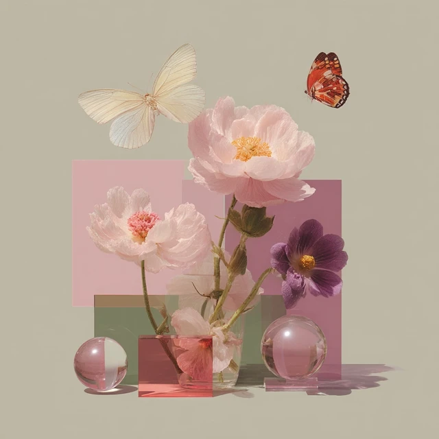 Pink Floral Butterfly Composition Digital Art