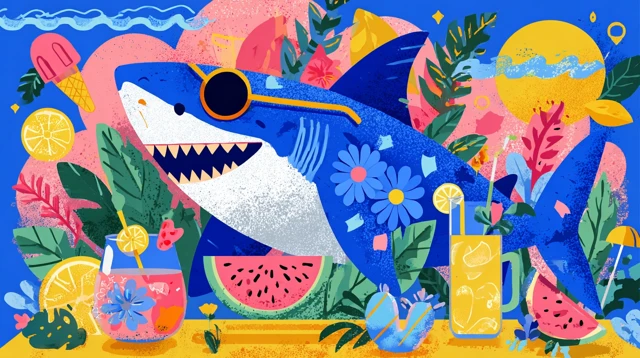 Shark on Vacation Summer Beach Design Illustration