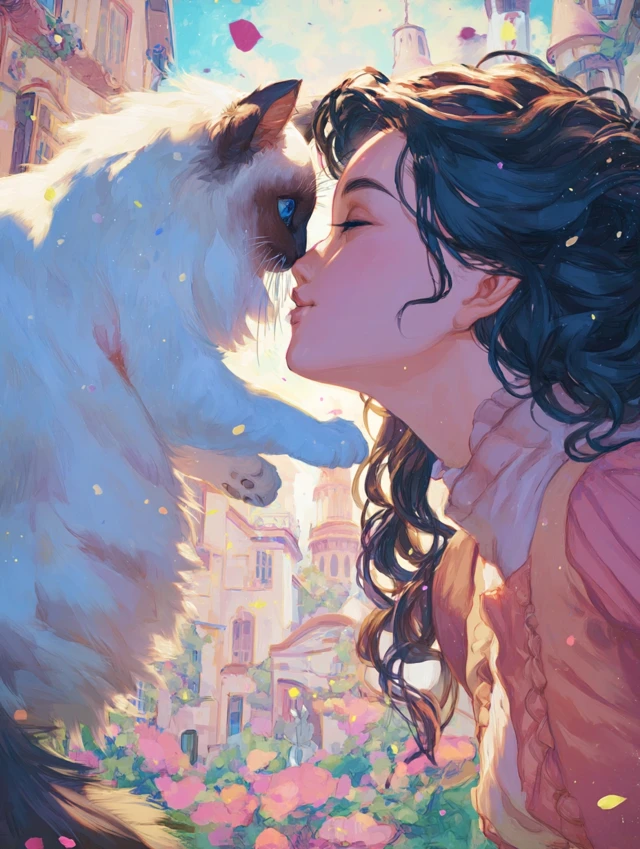 Anime Girl and Cat Portrait