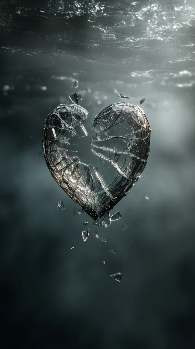 Broken Glass Heart Symbolizing Betrayal and Emotion