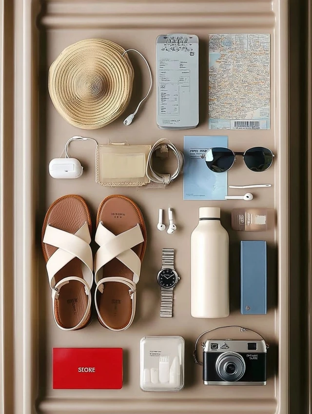 Summer Travel Essentials Flatlay Modern Editorial