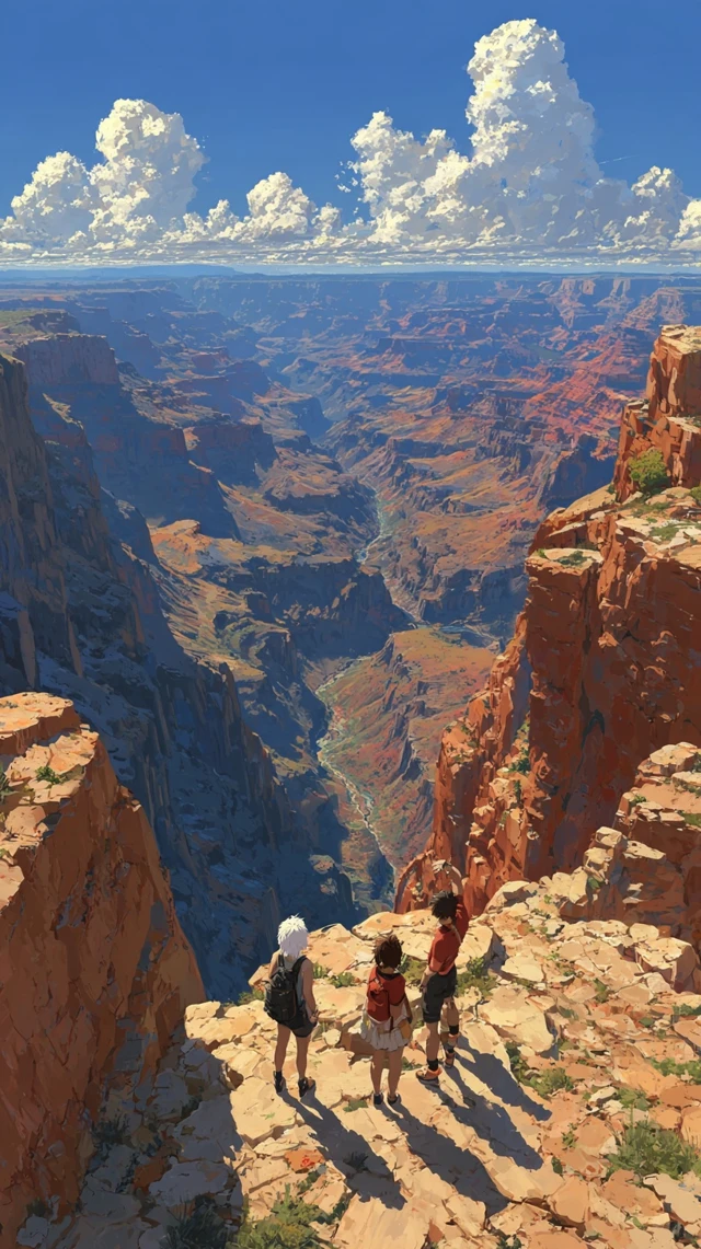 Anime Art Grand Canyon Scenery White Haired Woman