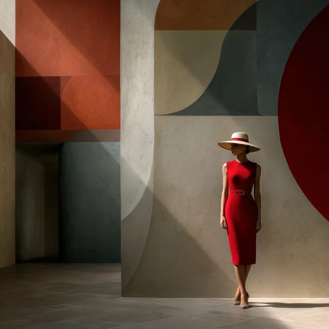 Woman in Red Dress Minimalist Fashion Art