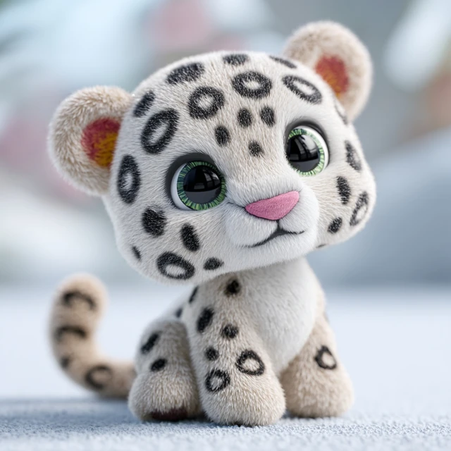 Cute Snow Leopard Keychain 3D Rendered Toy