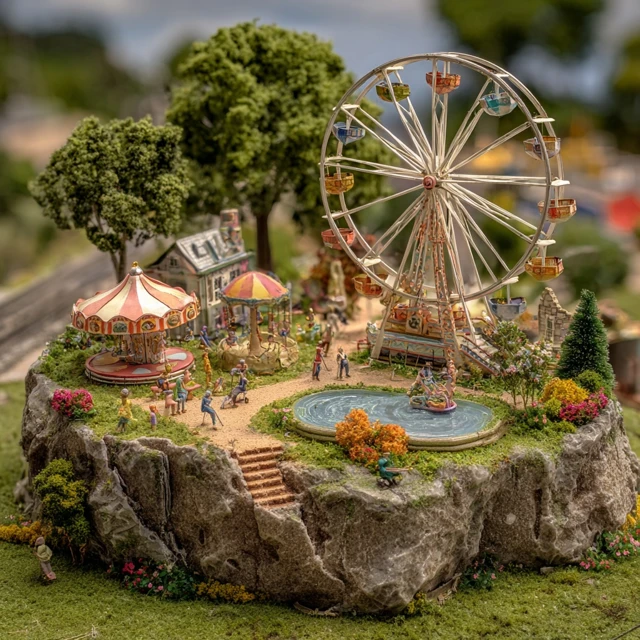 Miniature Amusement Park Diorama Scene