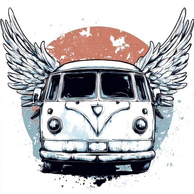 Flying Tour Van Logo Design for T Shirt