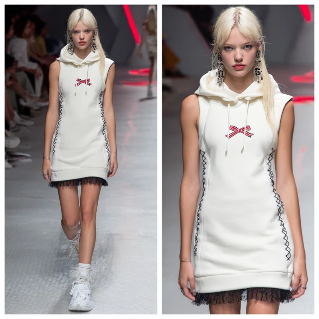 Fashion Model in Off White Sleeveless Dress