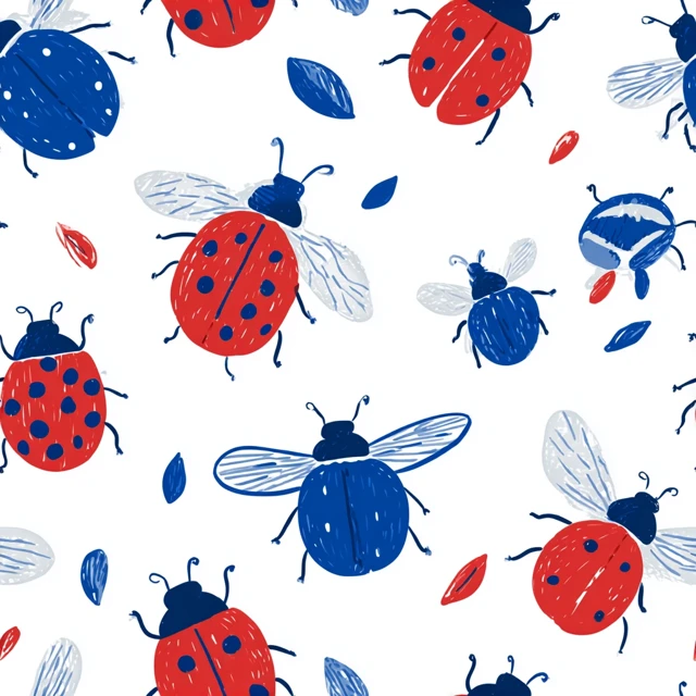 Cute Ladybugs Fireflies Hand Drawn Illustration