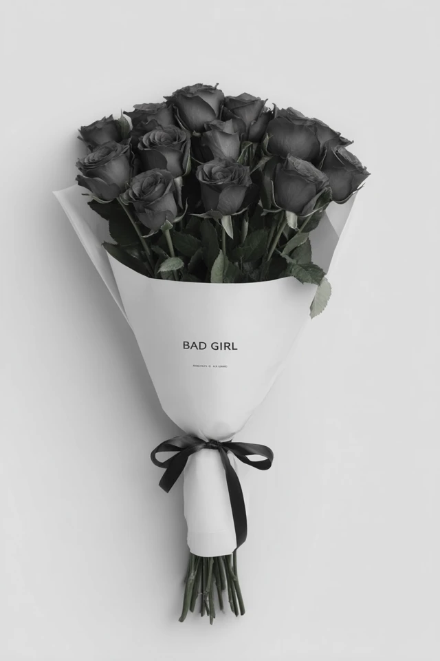 Black Roses Bouquet with BAD GIRL Typography
