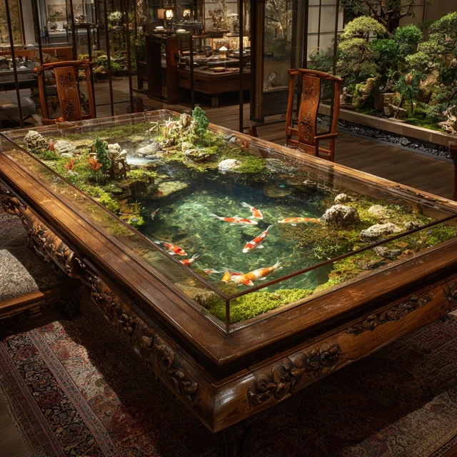 Koi Pond Diorama Table Realistic Photo