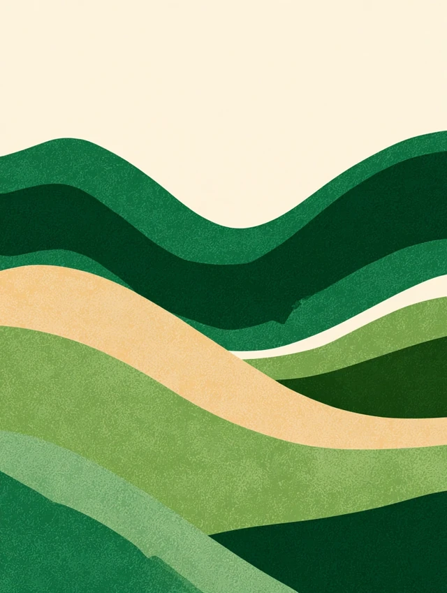 Abstract Landscape Green Hills Beige Minimalist