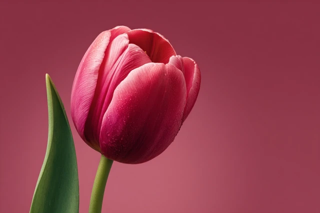 Pink Tulip Flower Close Up on Pink Background