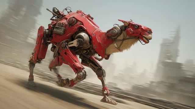 Mecha Camel Sprinting Through Wasteland