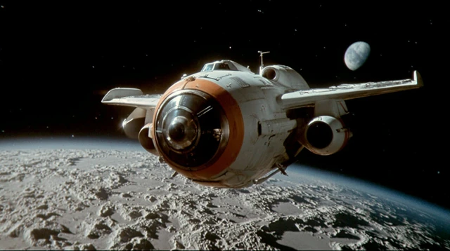 Retro Spaceship in Space 1950s Movie Aesthetic