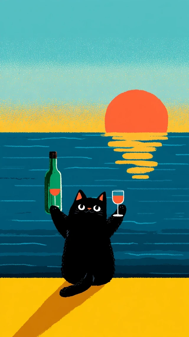 Cute Cat Sunset Illustration