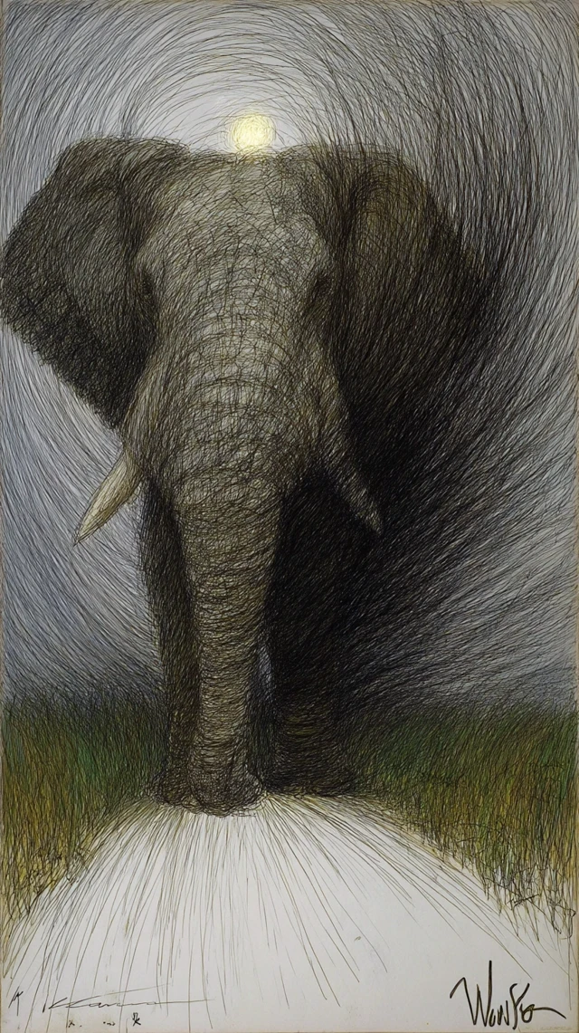 African Elephant Portrait by Alfred Kubin