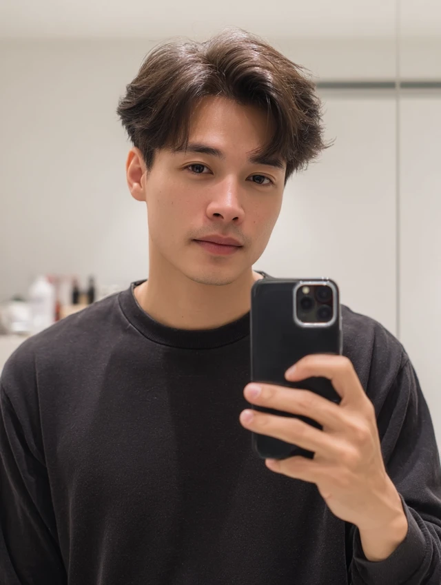 Korean Man Selfie Two Block Hair Salon Look