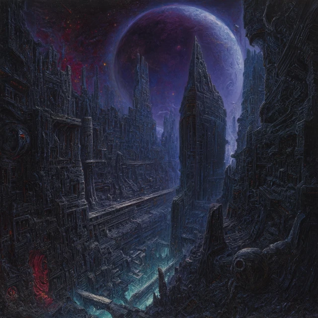 Demons of Infinite Space Intricate Cityscape Art