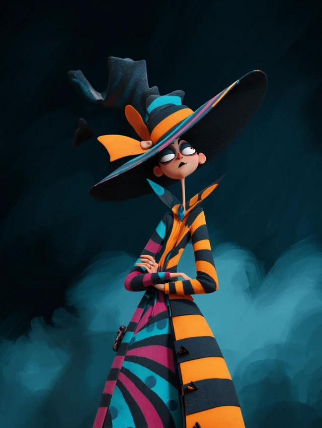 Whimsical Witch in Tim Burton Style