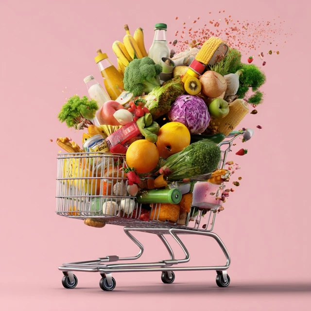 Grocery Trolley Overload with Spilling Groceries