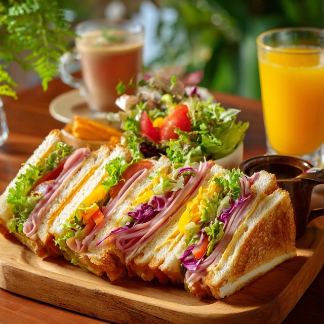 Cozy Japanese Sandwich Lunch with Orange Juice