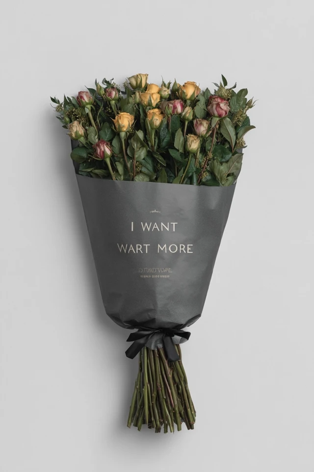 Rose Bouquet in Gray Wrap Studio Photography