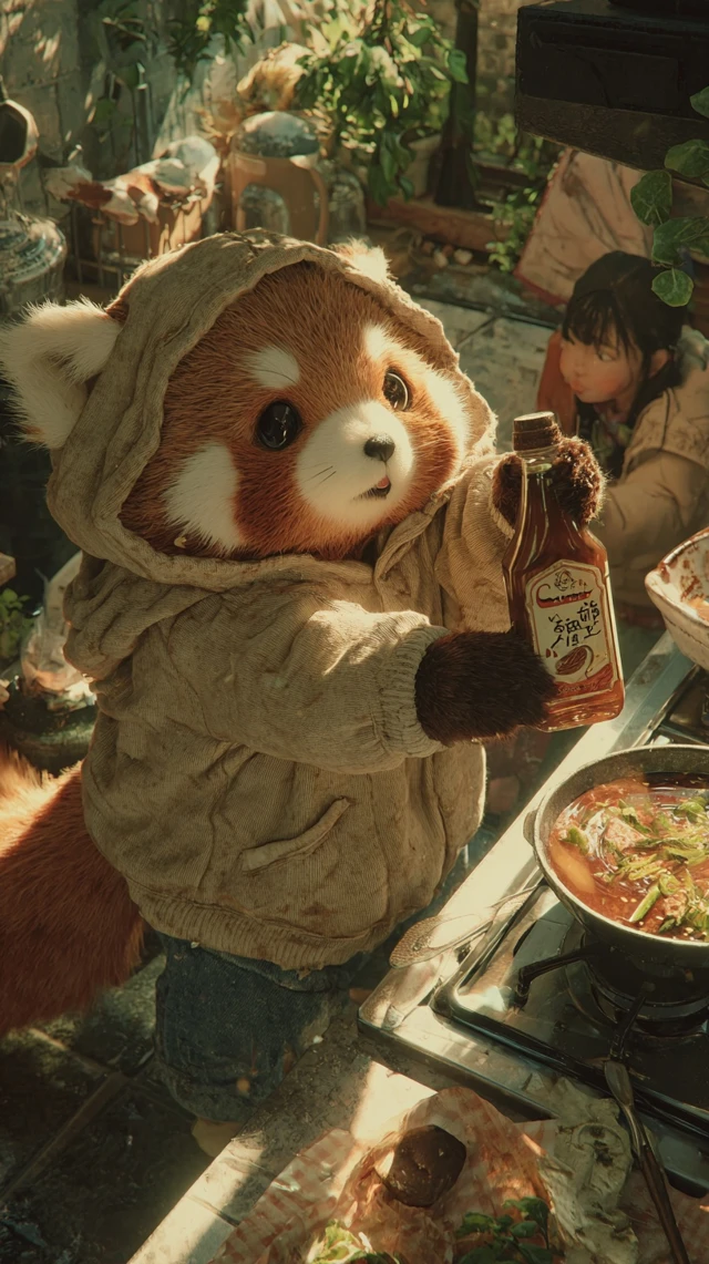 Cute Fox Cooking Indian Food in Anime Style