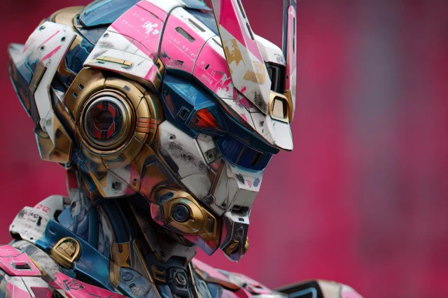 Battle Mecha Portrait Pink White Gold Cyberpunk
