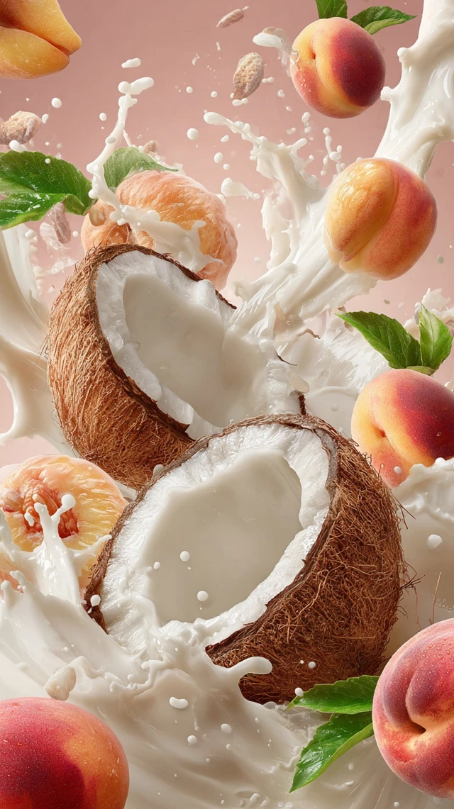 Coconut Peach Splash Realistic Illustration