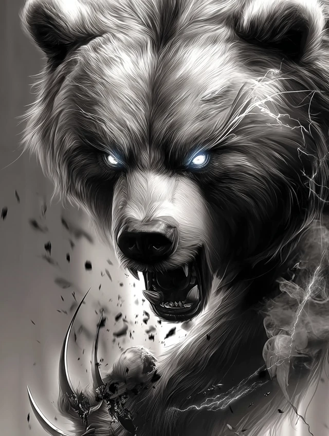 Furious Bear Roaring Powerful Claw